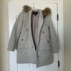 J.crew Vail Parka Gray wool blend coat w fur trim hood size 2